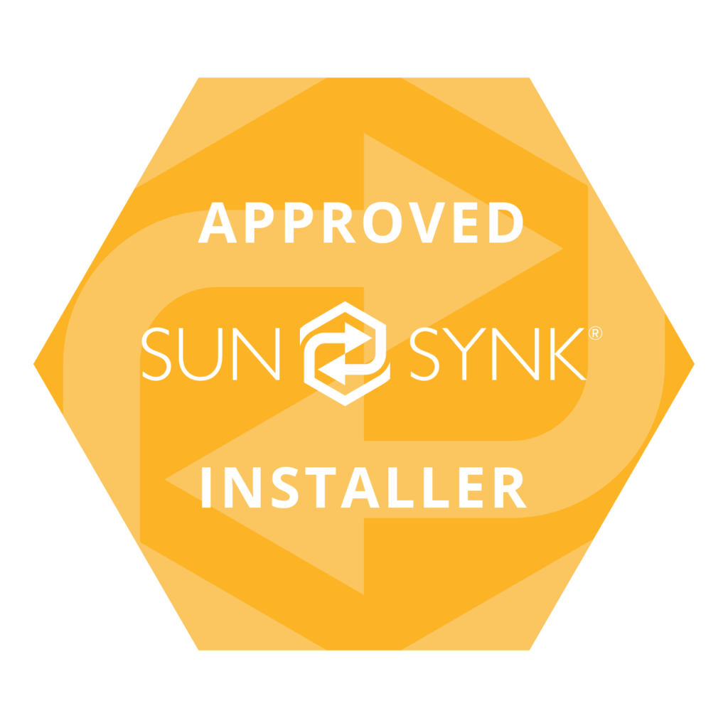Yellow Sunsynk Approved Installer badge for EBS Solar and Electrical EPC