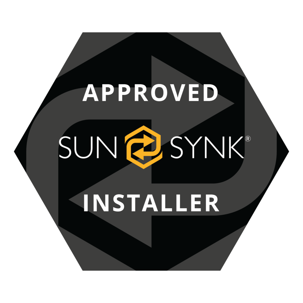 Black Sunsynk Approved Installer badge for EBS Solar and Electrical